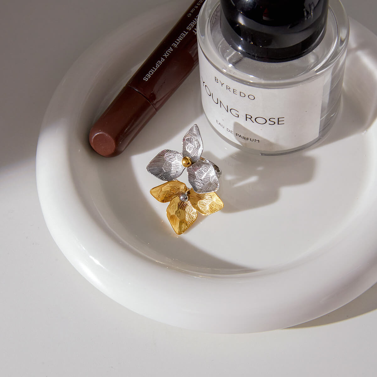 18K Gold Plated Triple Flower Statement Ring | Bold Sculptural Floral Ring for Women | Modern Chunky Gold Ring Daily Jewelry - Aruary Studio ｜ Artisanal Jewelry