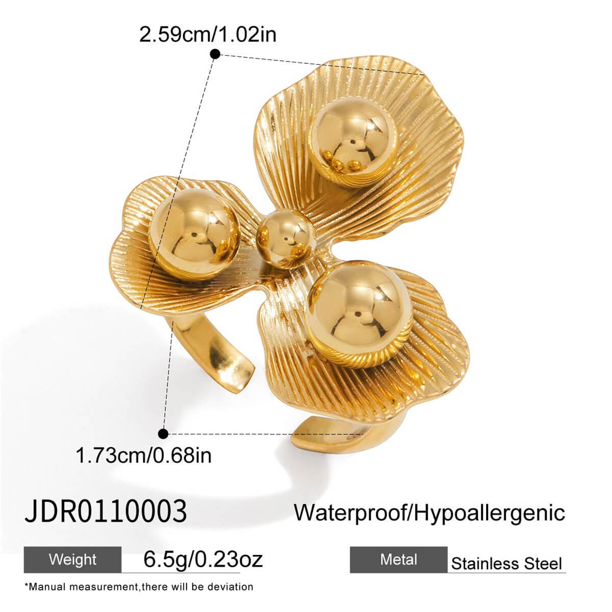 18K Gold Plated Triple Flower Statement Ring | Bold Sculptural Floral Ring for Women | Modern Chunky Gold Ring Daily Jewelry - Aruary Studio ｜ Artisanal Jewelry