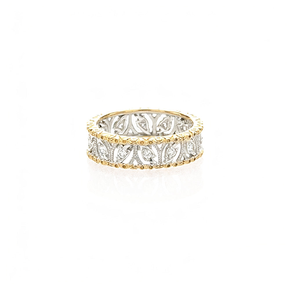 Two-Tone Gold Ring with Intricate Floral Design | 925 Sterling Silver Gold Plated | 5A Cubic Zirconia Accents Aruary Studio ｜ Artisanal Jewelry
