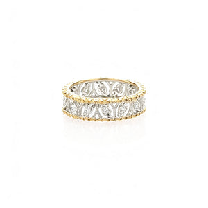 Two-Tone Gold Ring with Intricate Floral Design | 925 Sterling Silver Gold Plated | 5A Cubic Zirconia Accents Aruary Studio ｜ Artisanal Jewelry