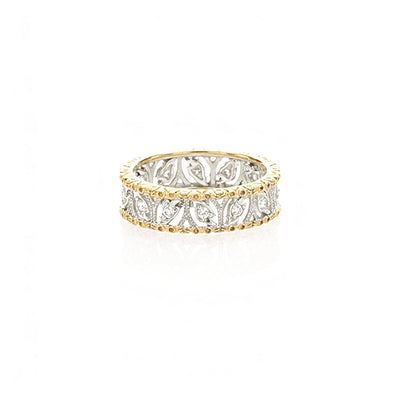 Two-Tone Gold Ring with Intricate Floral Design | 925 Sterling Silver Gold Plated | 5A Cubic Zirconia Accents Aruary Studio ｜ Artisanal Jewelry