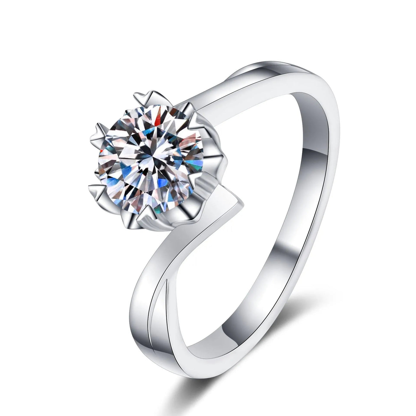 Snowflake Moissanite Ring | Platinum-Plated Sterling Silver for Timeless Elegance Aruary Studio ｜ Artisanal Jewelry