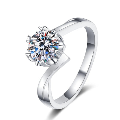Snowflake Moissanite Ring | Platinum-Plated Sterling Silver for Timeless Elegance Aruary Studio ｜ Artisanal Jewelry