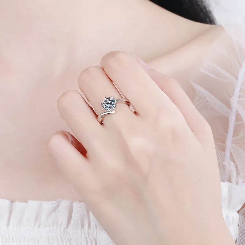 Snowflake Moissanite Ring | Platinum-Plated Sterling Silver for Timeless Elegance Aruary Studio ｜ Artisanal Jewelry