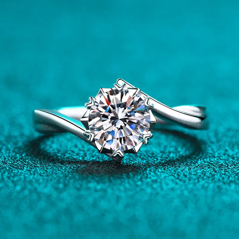 Snowflake Moissanite Ring | Platinum-Plated Sterling Silver for Timeless Elegance Aruary Studio ｜ Artisanal Jewelry
