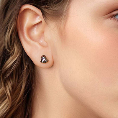 Cute Ghost Stud Earrings with Purple Heart CZ - 925 Sterling Silver Halloween Spooky Jewelry Aruary Studio ｜ Artisanal Jewelry
