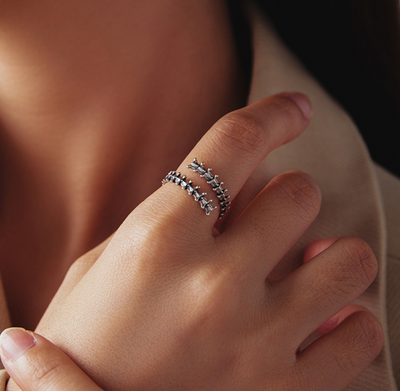 Skeletal Spine Open Ring - 925 Sterling Silver Halloween Gothic Adjustable Statement Ring 💀🎃 Aruary Studio ｜ Artisanal Jewelry