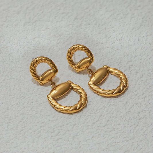 Chic Asymmetric Two - Tone Hoop Earrings