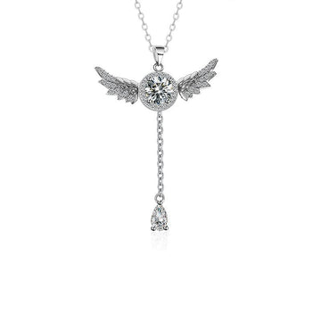 50ct Moissanite Angel Wing Necklace | S925 Sterling Silver - Movable Wings & Guardian Sparkle - Aruary Studio ｜ Artisanal Jewelry