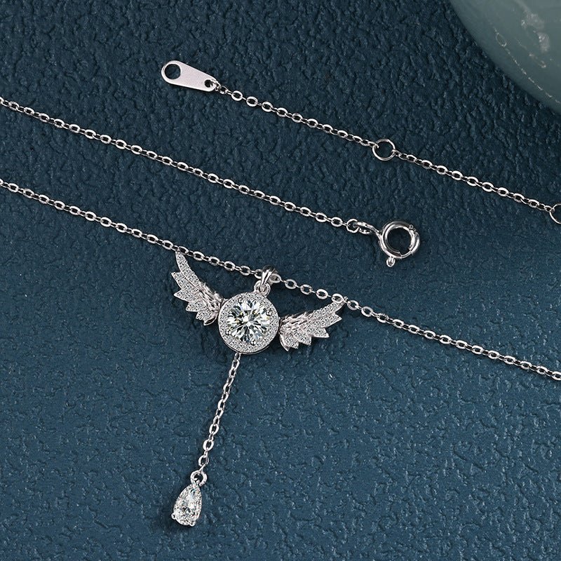 50ct Moissanite Angel Wing Necklace | S925 Sterling Silver - Movable Wings & Guardian Sparkle - Aruary Studio ｜ Artisanal Jewelry