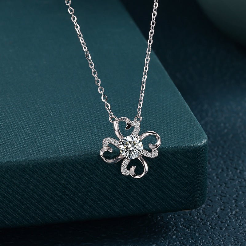 50ct Moissanite Four - Leaf Clover Necklace | S925 Sterling Silver - Symbol of Luck & Eternal Sparkle - Aruary Studio ｜ Artisanal Jewelry