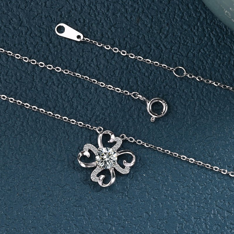 50ct Moissanite Four - Leaf Clover Necklace | S925 Sterling Silver - Symbol of Luck & Eternal Sparkle - Aruary Studio ｜ Artisanal Jewelry