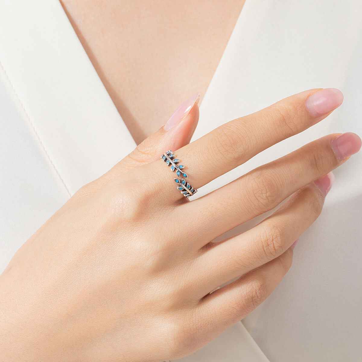 The Studio Laurel Leaf Turquoise Open Ring - Certified S925 Silver