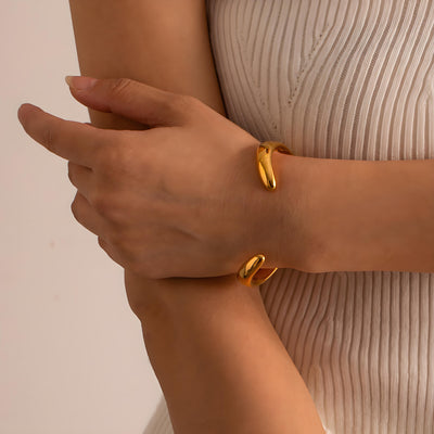 18K Gold Plated Wave Open Cuff Bracelet - Stainless Steel Adjustable Bangle, Trendy Ins Fashion Jewelry Aruary Studio ｜ Artisanal Jewelry