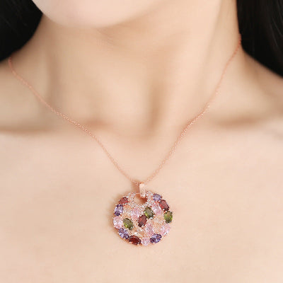 18K Gold Plated Multi-Color Zircon Circle Pendant Necklace Aruary Studio ｜ Artisanal Jewelry