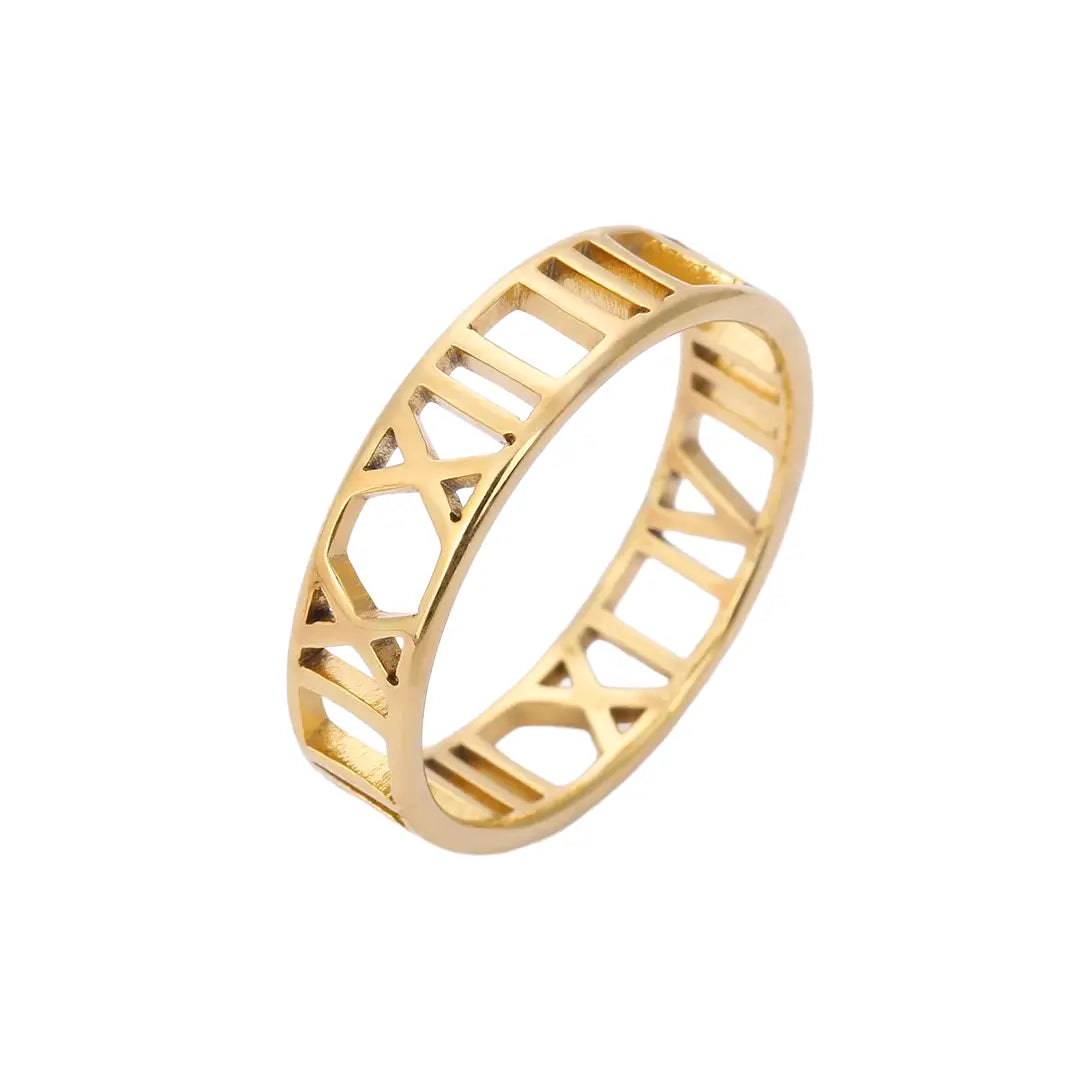 Cut-Out Roman Numeral Titanium Steel Ring - Timeless Style in 3 Classic Hues Aruary Studio ｜ Artisanal Jewelry