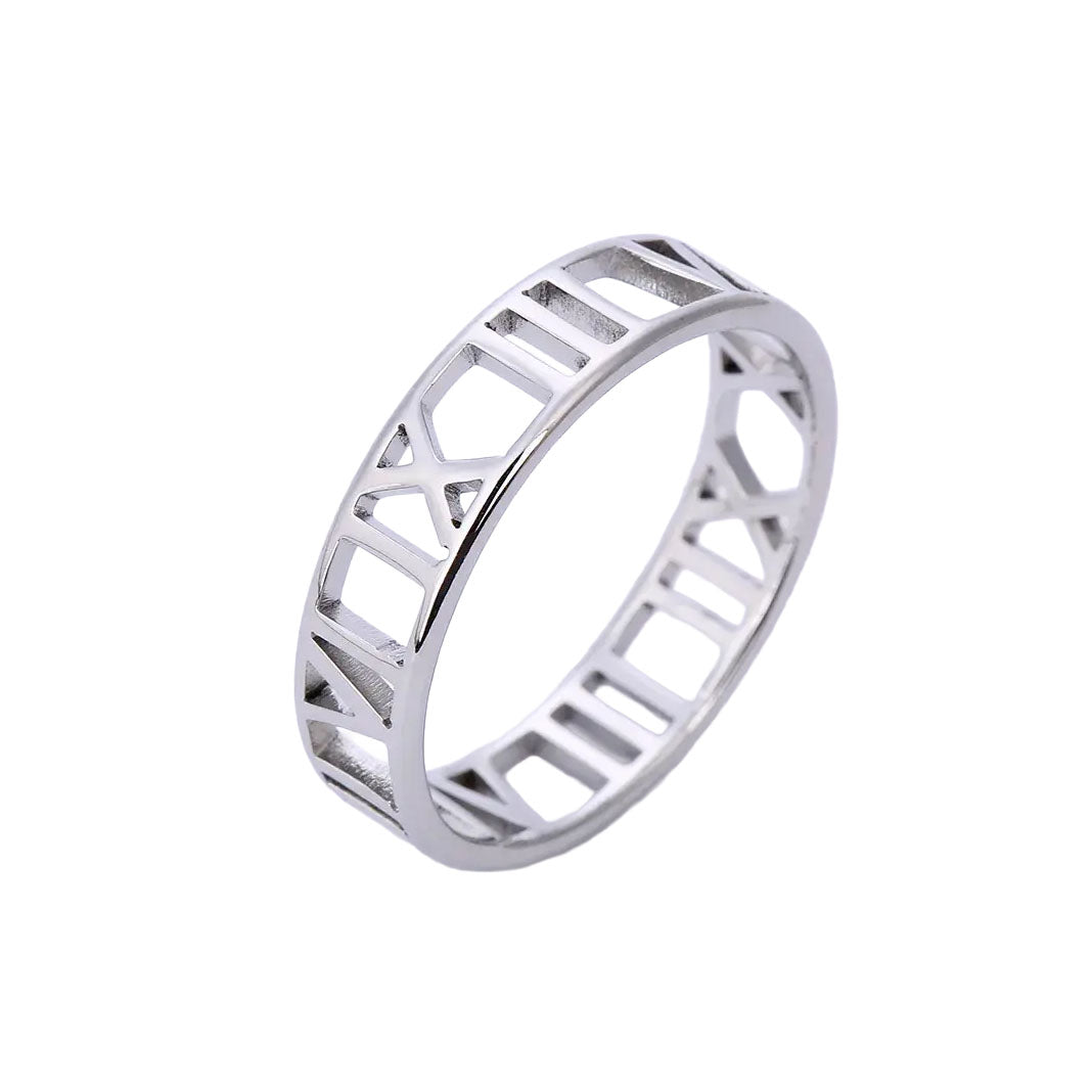 Cut-Out Roman Numeral Titanium Steel Ring - Timeless Style in 3 Classic Hues Aruary Studio ｜ Artisanal Jewelry