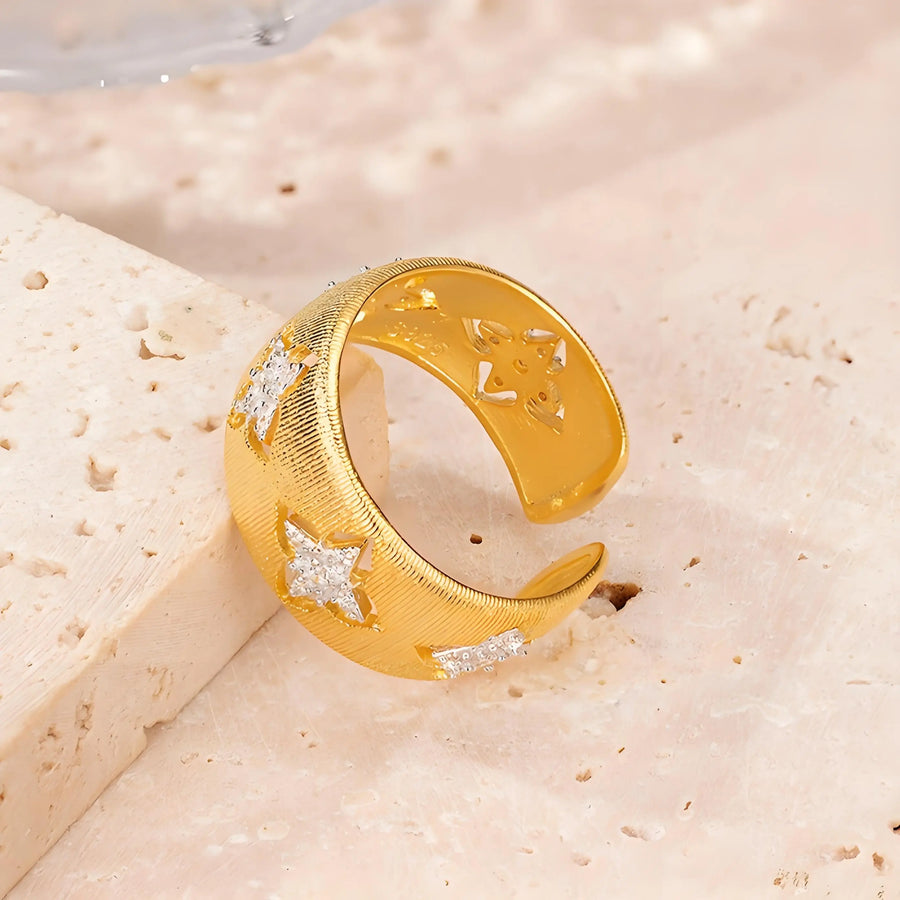 My Store 925 Sterling Silver Wide Band Ring | Brushed Two-Tone Finish | 9.5mm Statement Ring Gold