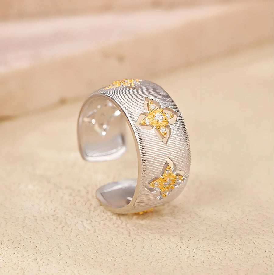 My Store 925 Sterling Silver Wide Band Ring | Brushed Two-Tone Finish | 9.5mm Statement Ring Silver