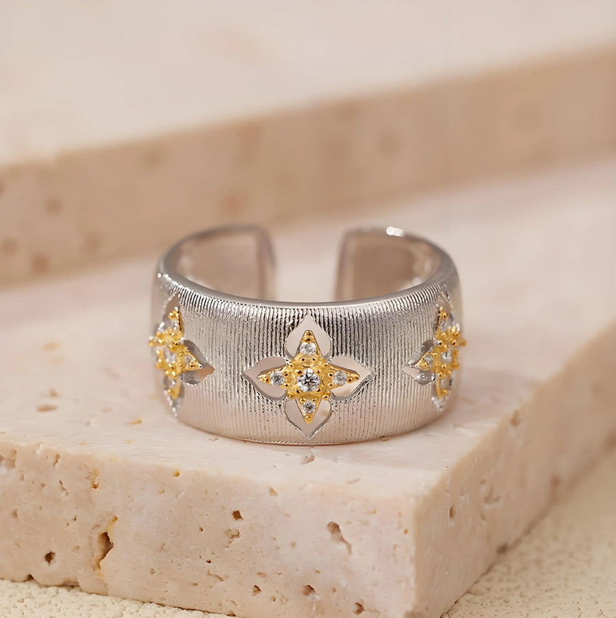 My Store 925 Sterling Silver Wide Band Ring | Brushed Two-Tone Finish | 9.5mm Statement Ring