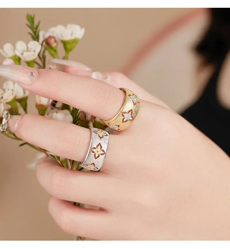 My Store 925 Sterling Silver Wide Band Ring | Brushed Two-Tone Finish | 9.5mm Statement Ring