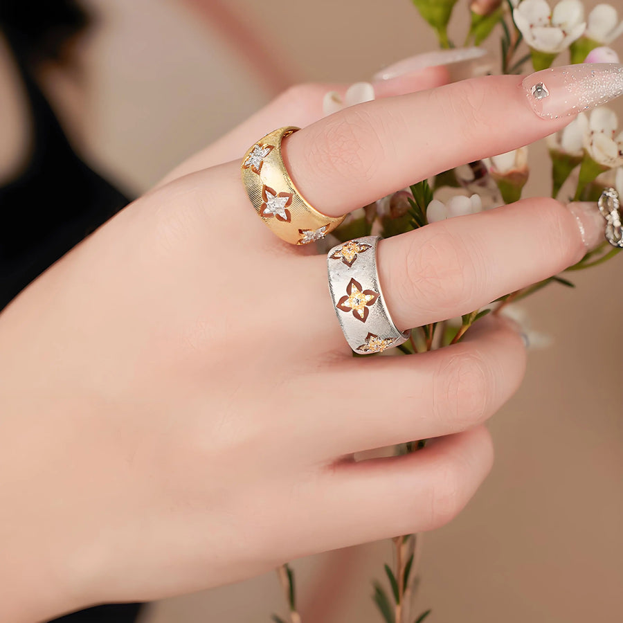 My Store 925 Sterling Silver Wide Band Ring | Brushed Two-Tone Finish | 9.5mm Statement Ring
