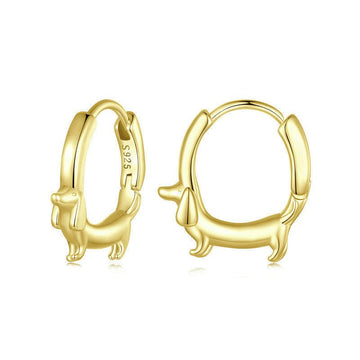 925 Sterling Silver Gold - Plated Dachshund Huggie Earrings - Exquisite Polished Design - Aruary Studio ｜ Artisanal Jewelry