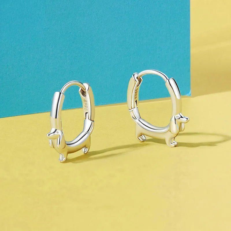 925 Sterling Silver Gold - Plated Dachshund Huggie Earrings - Exquisite Polished Design - Aruary Studio ｜ Artisanal Jewelry