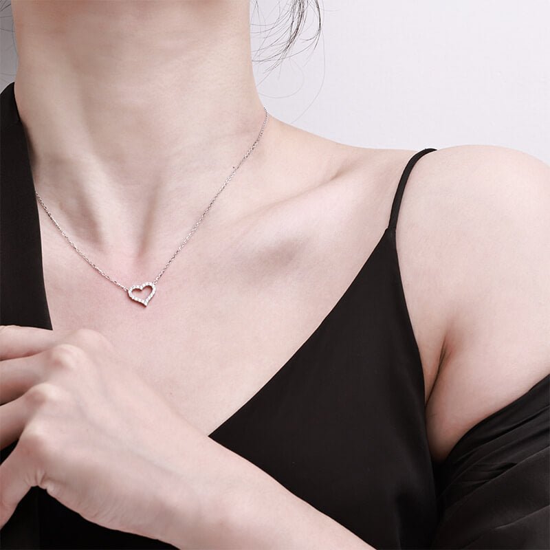 925 Sterling Silver Heart Moissanite Necklace for Women | Dainty Lab - Grown Diamond Alternative Pendant | Sparkling Romantic Heart Jewelry Gift - Aruary Studio ｜ Artisanal Jewelry