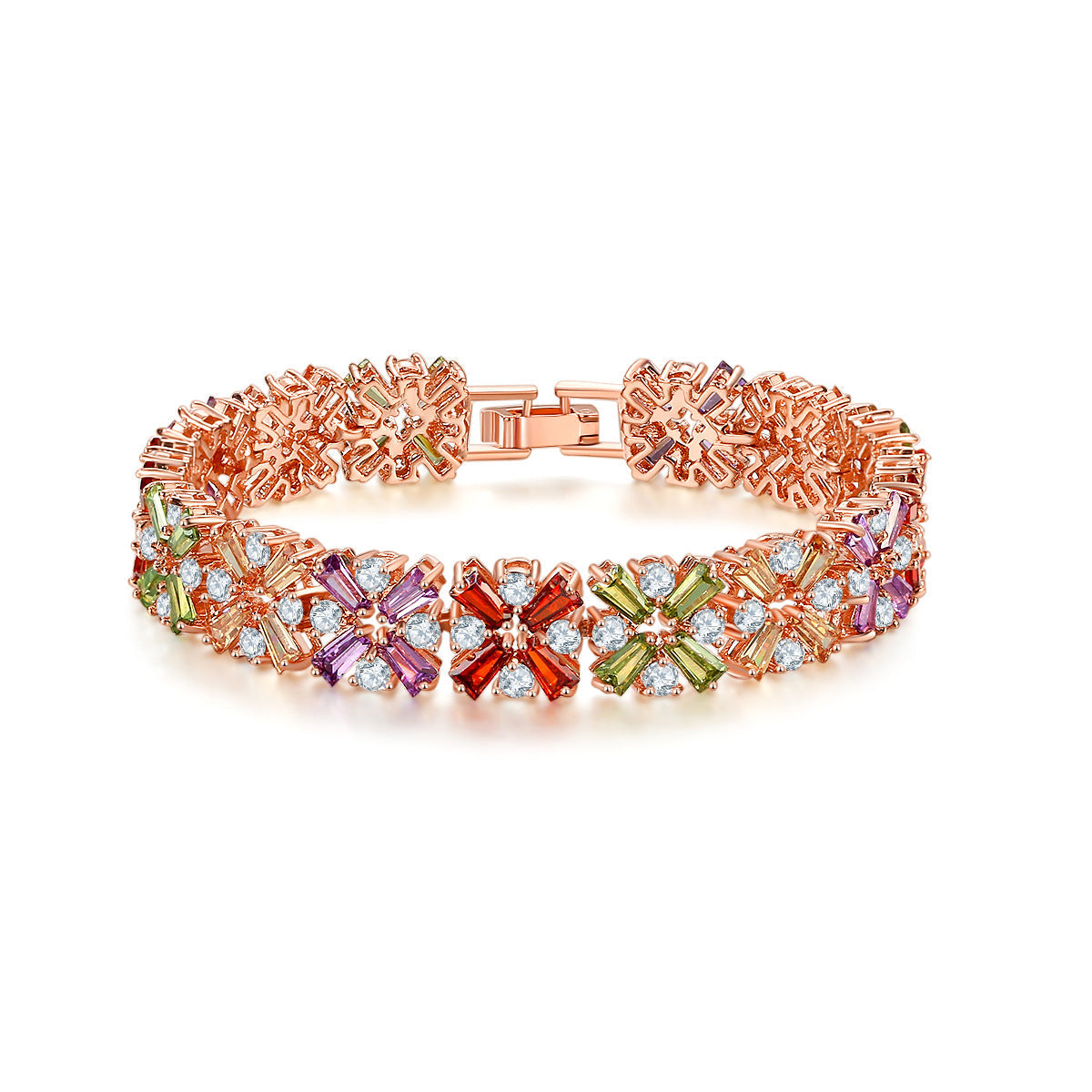18K Gold Plated Multi - Color Zircon Floral Bracelet Aruary Studio ｜ Artisanal Jewelry