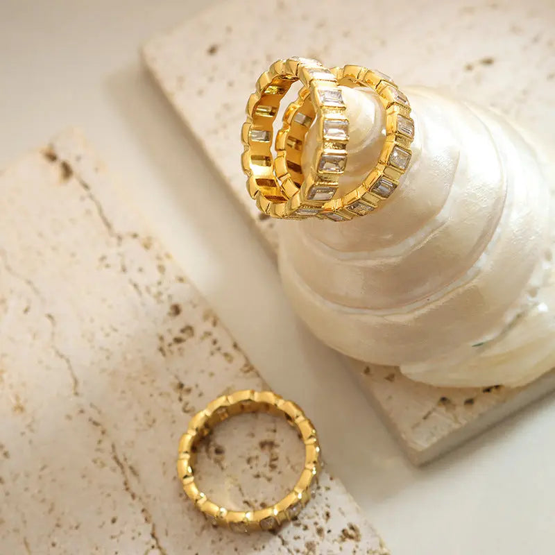 Aruary Studio ｜ Artisanal Jewelry Thai Palace Vintage Ring - Full Round Zircon Titanium Steel Statement Ring, Hypoallergenic Electroplated Cocktail Ring, Unisex Artisan Jewelry