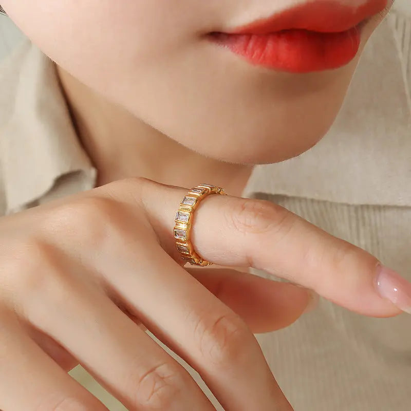 Aruary Studio ｜ Artisanal Jewelry Thai Palace Vintage Ring - Full Round Zircon Titanium Steel Statement Ring, Hypoallergenic Electroplated Cocktail Ring, Unisex Artisan Jewelry