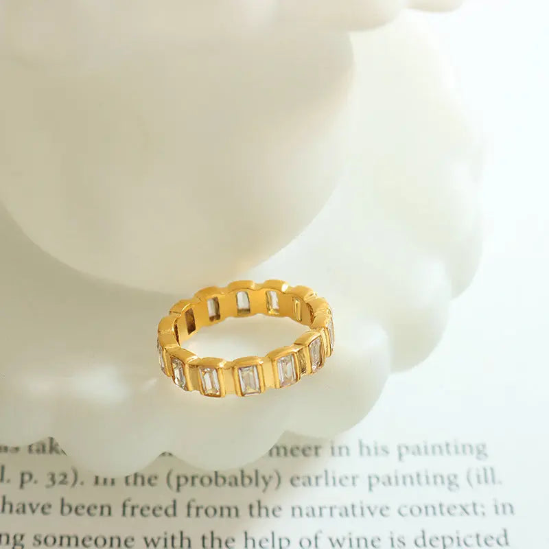 Aruary Studio ｜ Artisanal Jewelry Thai Palace Vintage Ring - Full Round Zircon Titanium Steel Statement Ring, Hypoallergenic Electroplated Cocktail Ring, Unisex Artisan Jewelry
