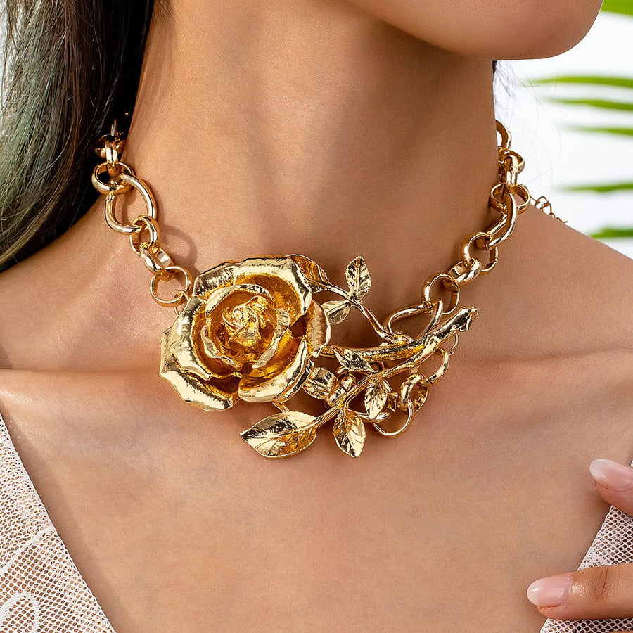 Aruary Studio ｜ Artisanal Jewelry Gothic Rose Collarbone Necklace - 3D Zinc Alloy Statement Piece • Dark Floral Jewelry