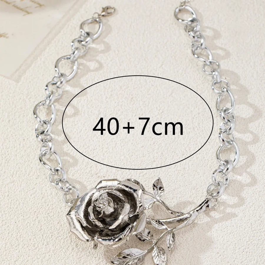 Aruary Studio ｜ Artisanal Jewelry Gothic Rose Collarbone Necklace - 3D Zinc Alloy Statement Piece • Dark Floral Jewelry