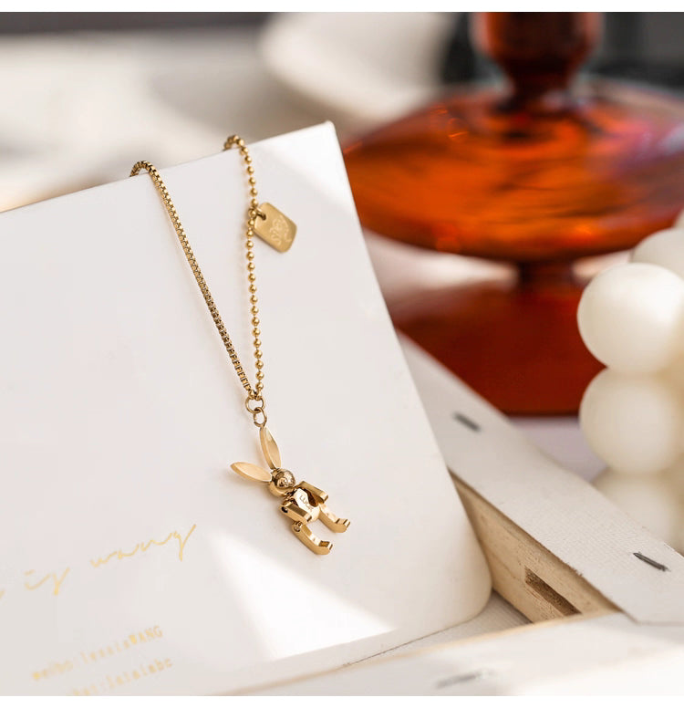 Aruary Studio ｜ Artisanal Jewelry Forever Gold Minimalist Bunny Necklace - Hypoallergenic Titanium Steel, Tarnish-Proof - Valentine's Gift