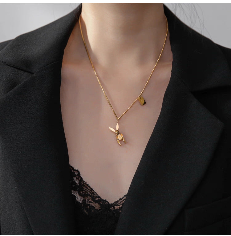 Aruary Studio ｜ Artisanal Jewelry Forever Gold Minimalist Bunny Necklace - Hypoallergenic Titanium Steel, Tarnish-Proof - Valentine's Gift