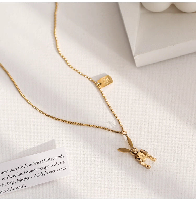 Aruary Studio ｜ Artisanal Jewelry Forever Gold Minimalist Bunny Necklace - Hypoallergenic Titanium Steel, Tarnish-Proof - Valentine's Gift