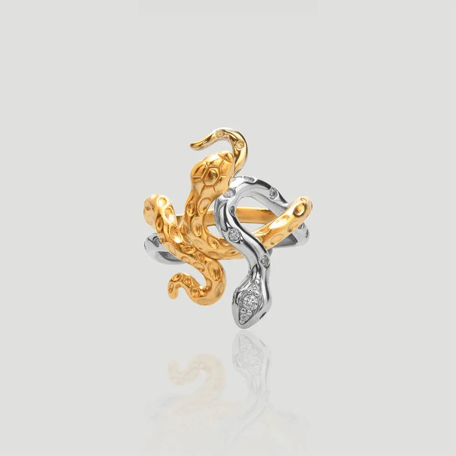 Yuqing Realm ｜ Unleash the charming goddess within you Innovative Dual-Tone Ring | AG925 Silver Color-Separation Plating | Cubic Zirconia Cluster