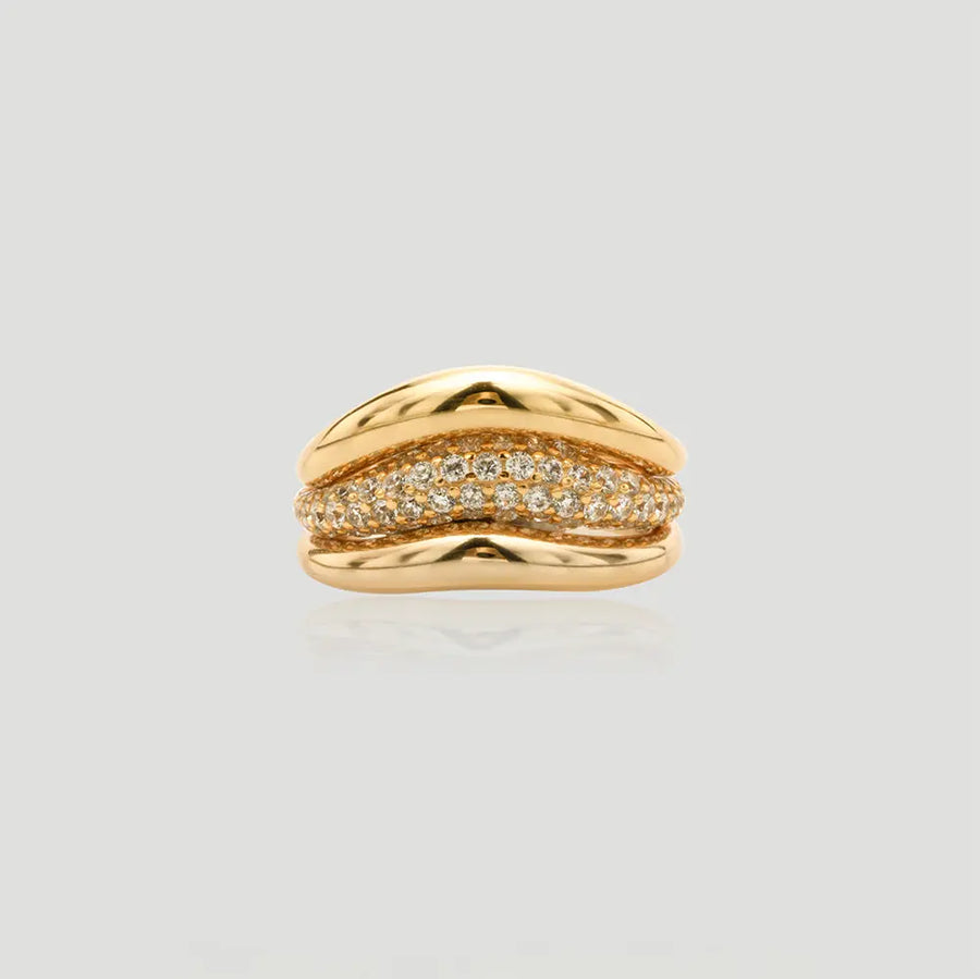 Yuqing Realm ｜ Unleash the charming goddess within you Twinkling CZ Dome Ring | AG925 Silver Gold Plated | Cubic Zirconia Stackable Jewelry - RBIAO66300138