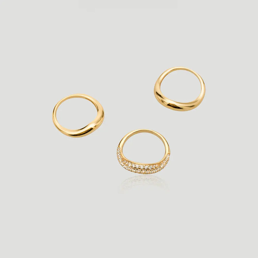 Yuqing Realm ｜ Unleash the charming goddess within you Twinkling CZ Dome Ring | AG925 Silver Gold Plated | Cubic Zirconia Stackable Jewelry - RBIAO66300138