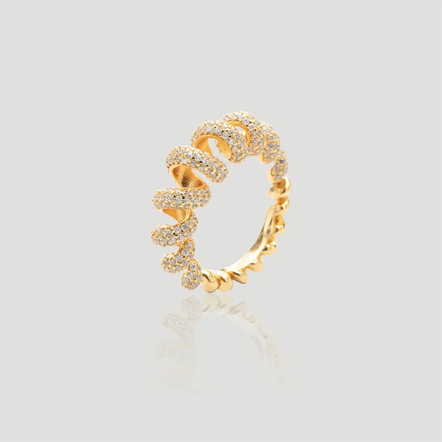 Yuqing Realm ｜ Unleash the charming goddess within you Dazzling CZ Ring in AG925 Gold Plated Silver | Cubic Zirconia Statement Jewelry | RBIFV577CE059