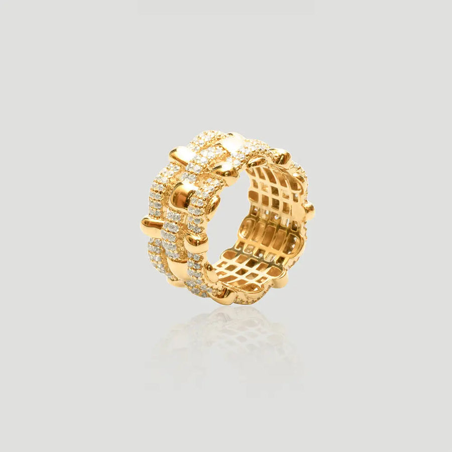 Yuqing Realm ｜ Unleash the charming goddess within you Sparkling Dome Ring | AG925 Silver Gold Plated | Cubic Zirconia Stackable Jewelry
