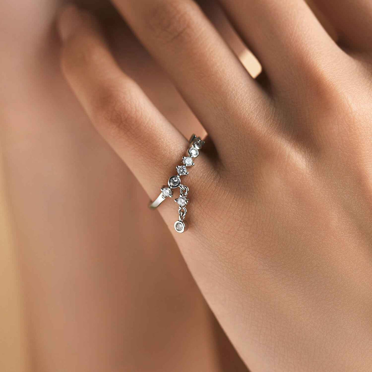 Cascade Dangle Zircon Statement Ring for Stunning Elegance