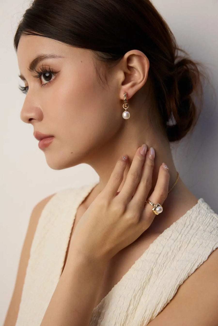 Aruary Studio ｜ Artisanal Jewelry Adjustable Freshwater Pearl Ring - 18K Gold Plated Sterling Silver, Open Minimalist Ring