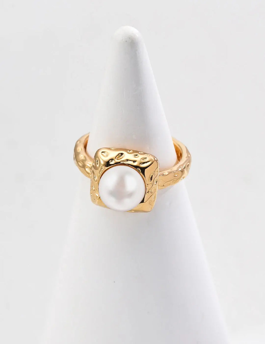 Aruary Studio ｜ Artisanal Jewelry Adjustable Freshwater Pearl Ring - 18K Gold Plated Sterling Silver, Open Minimalist Ring Golden