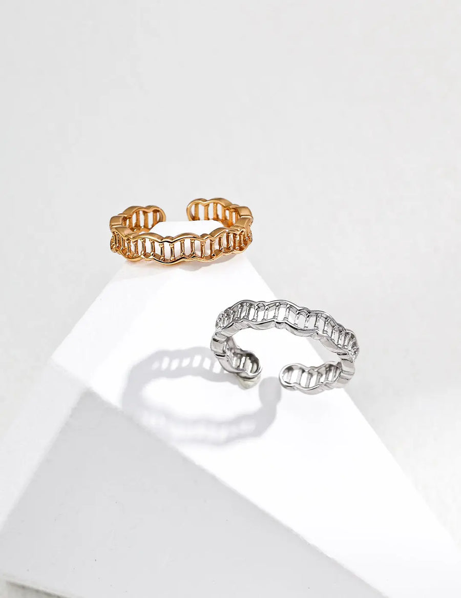 Aruary Studio ｜ Artisanal Jewelry Architectural Vertical Bar Ring - 18K Gold Plated S925 Sterling Silver, Adjustable Open Minimalist Jewelry