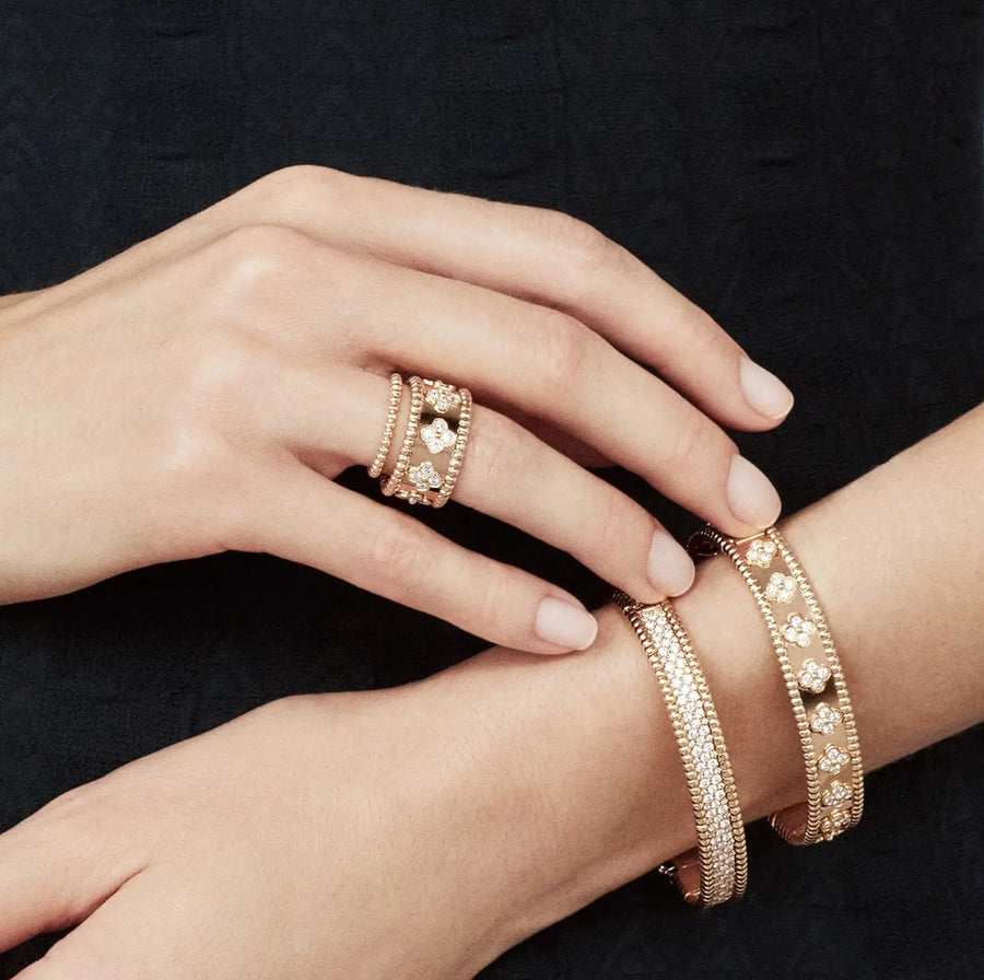 Aruary Studio ｜ Artisanal Jewelry Artisan Kaleidoscope Couple Rings | Heavy 18K Rose Gold Plated | Wide Band Floral Unisex Rings