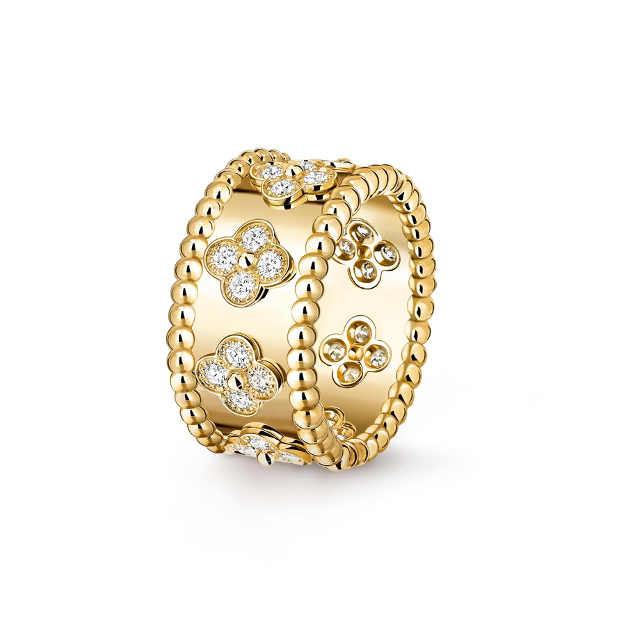 Aruary Studio ｜ Artisanal Jewelry Artisan Kaleidoscope Couple Rings | Heavy 18K Rose Gold Plated | Wide Band Floral Unisex Rings Golden