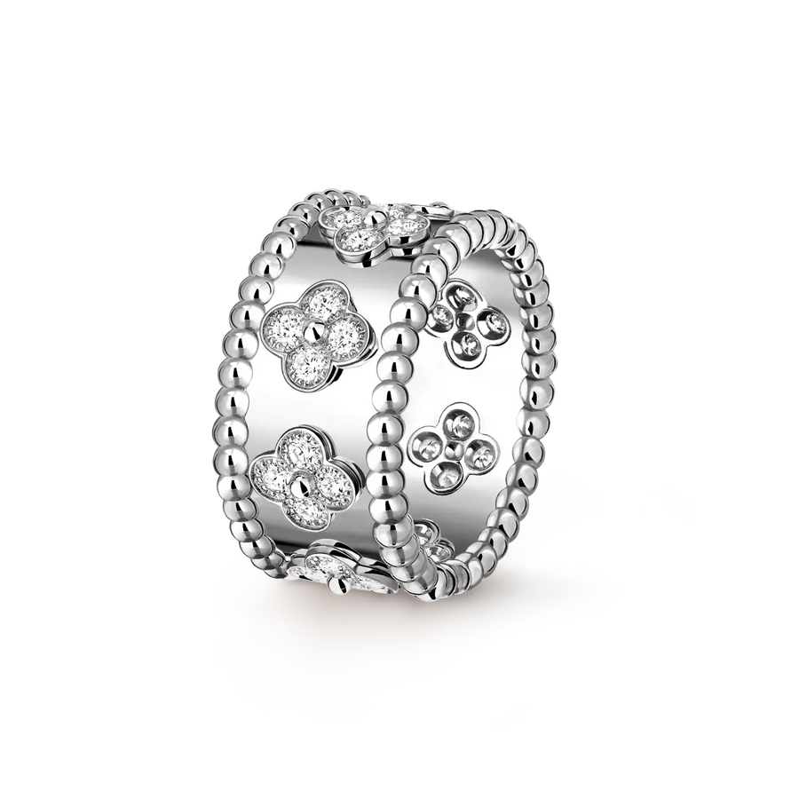 Aruary Studio ｜ Artisanal Jewelry Artisan Kaleidoscope Couple Rings | Heavy 18K Rose Gold Plated | Wide Band Floral Unisex Rings Silvery